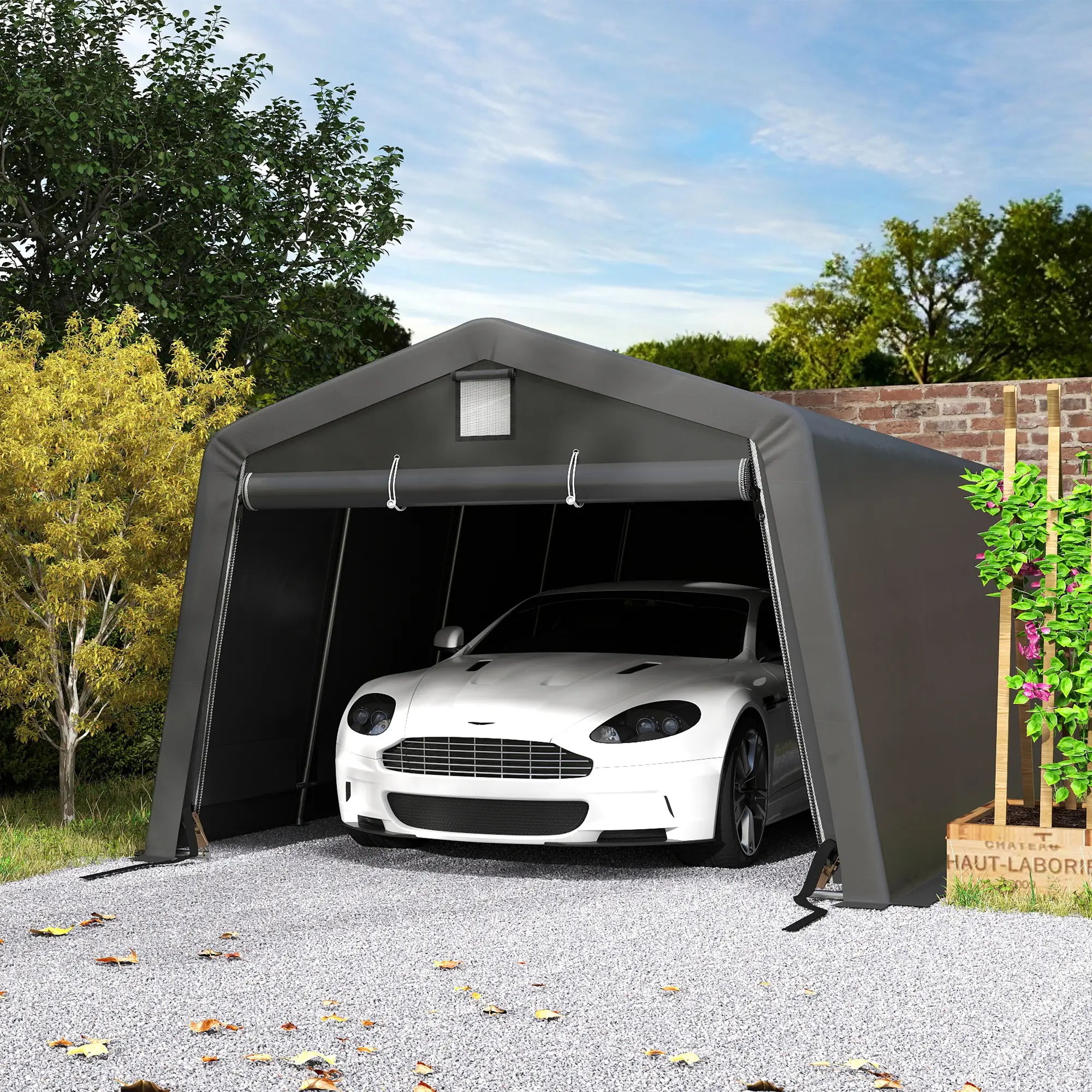 11' x 20' Portable Garage, Heavy Duty Carport Canopy, Dark Grey Car Shelters at Gallery Canada