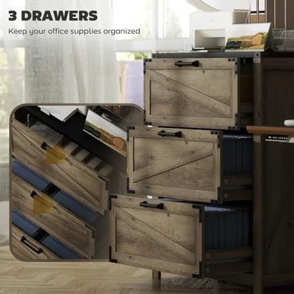 3 Drawer Filing Cabinet, Farmhouse Office Storage, Adjustable Hanging Bars, Grey Office Cabinets & Cupboards at Gallery Canada