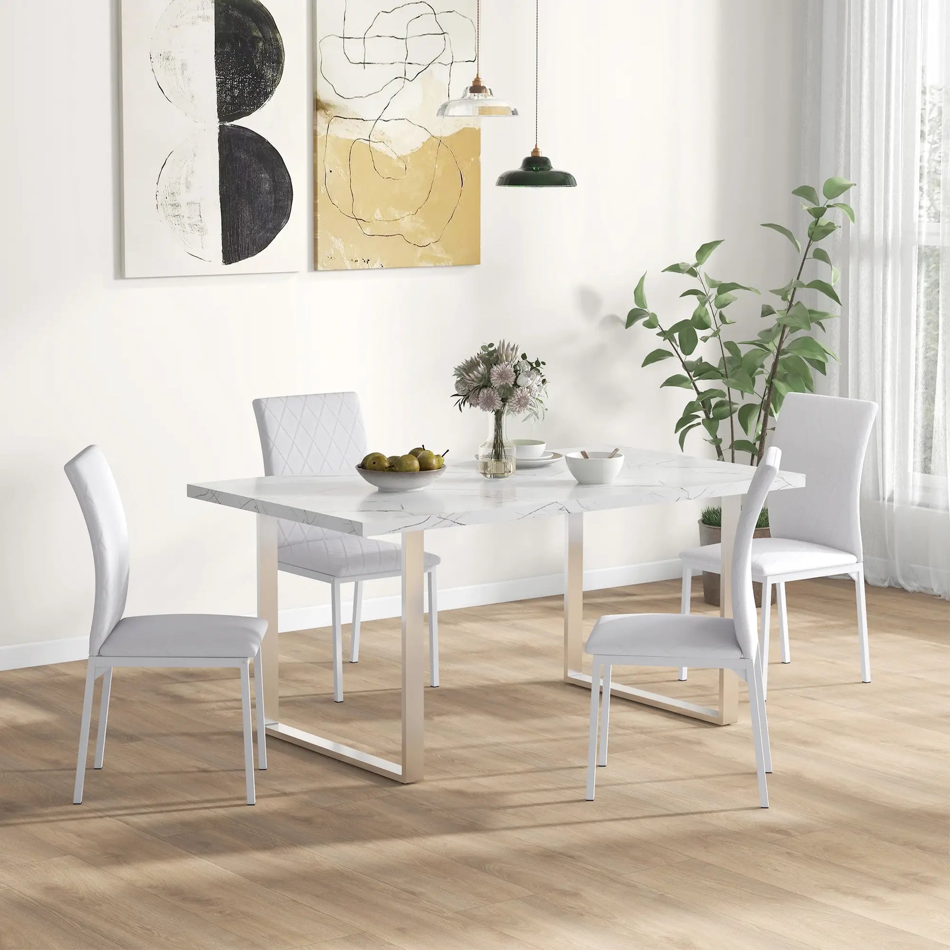 Modern Dining Chairs Set of 4, Upholstered Faux Leather, White Bar Stools at Gallery Canada