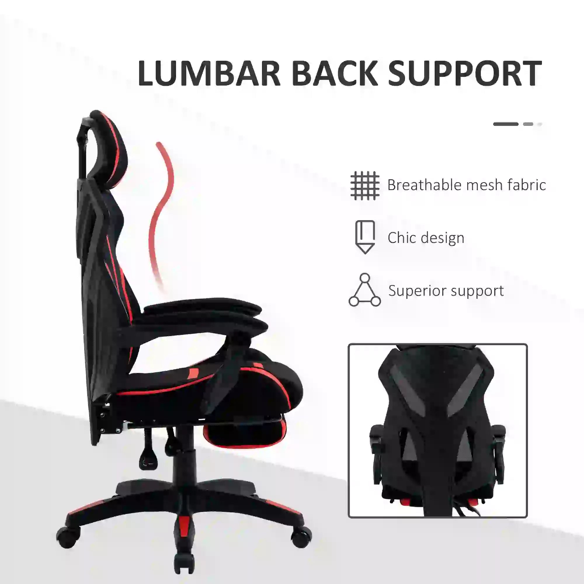 Racing Gaming Chair, Ergonomic Computer Chair with Footrest, Headrest, Black, Red Video Game Chairs at Gallery Canada
