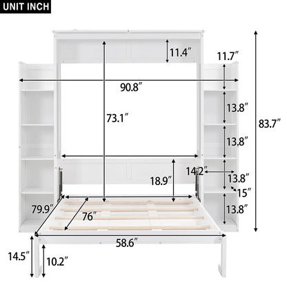 Murphy Bed with Shelves, LED Lights, 91" L x 81" W x 84" H, White Bed Frames at Gallery Canada