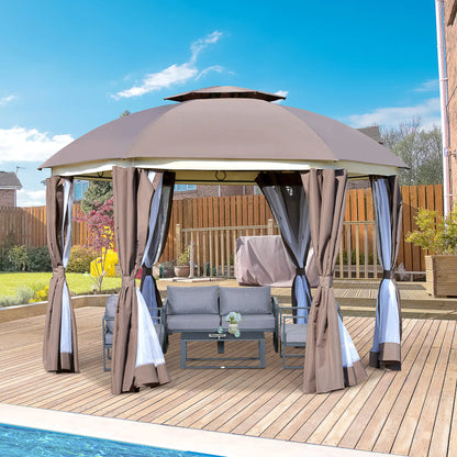 12' x 12' Outdoor Gazebo, Dome Patio with Netting, Brown Gazebos at Gallery Canada