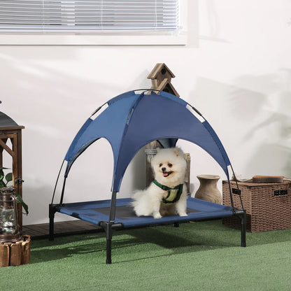 Portable Raised Dog Cot with Canopy, Medium Size, Dark Blue Elevated Dog Beds at Gallery Canada