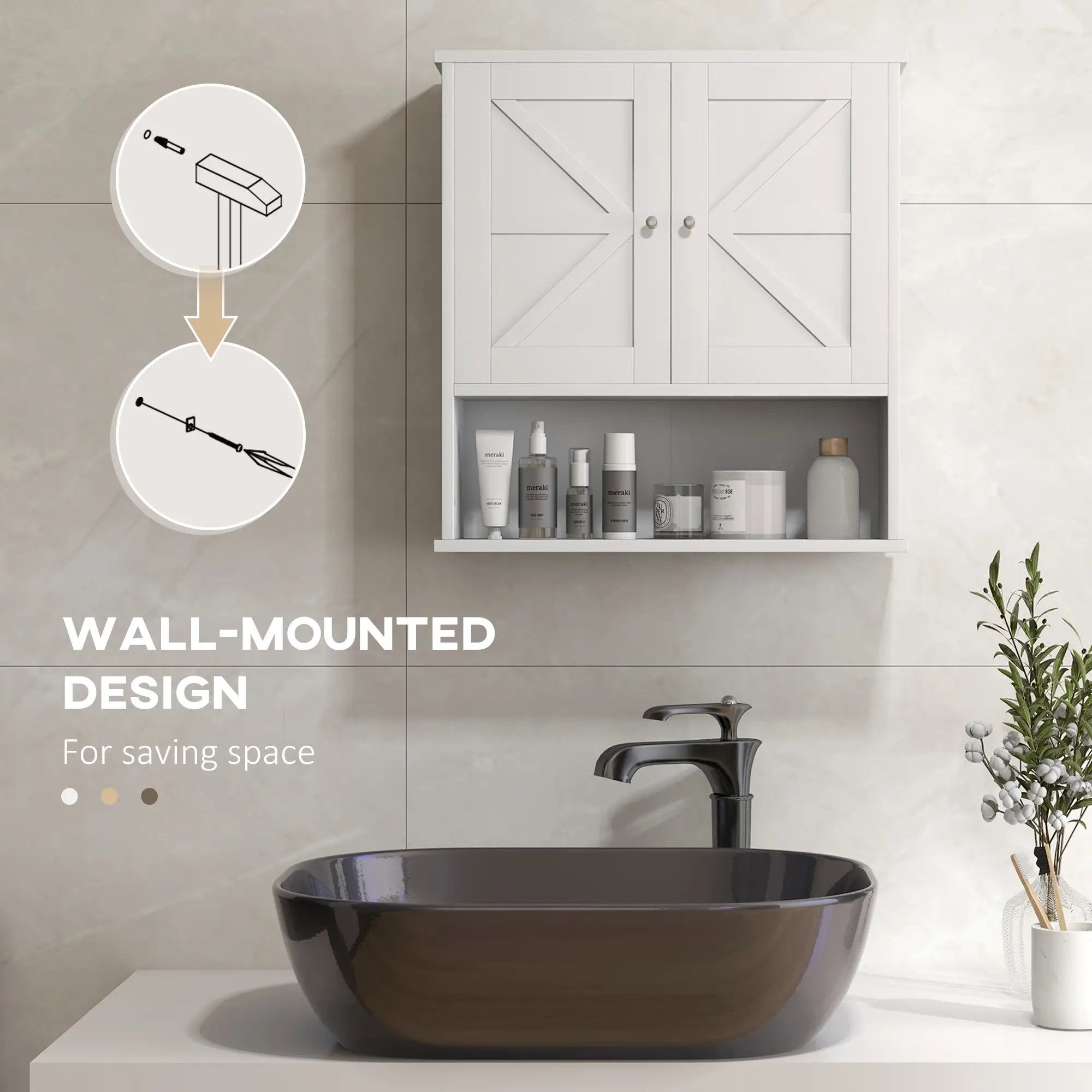 Farmhouse Bathroom Medicine Cabinet, Barn Doors, Adjustable Shelf, White Bathroom Cabinets at Gallery Canada