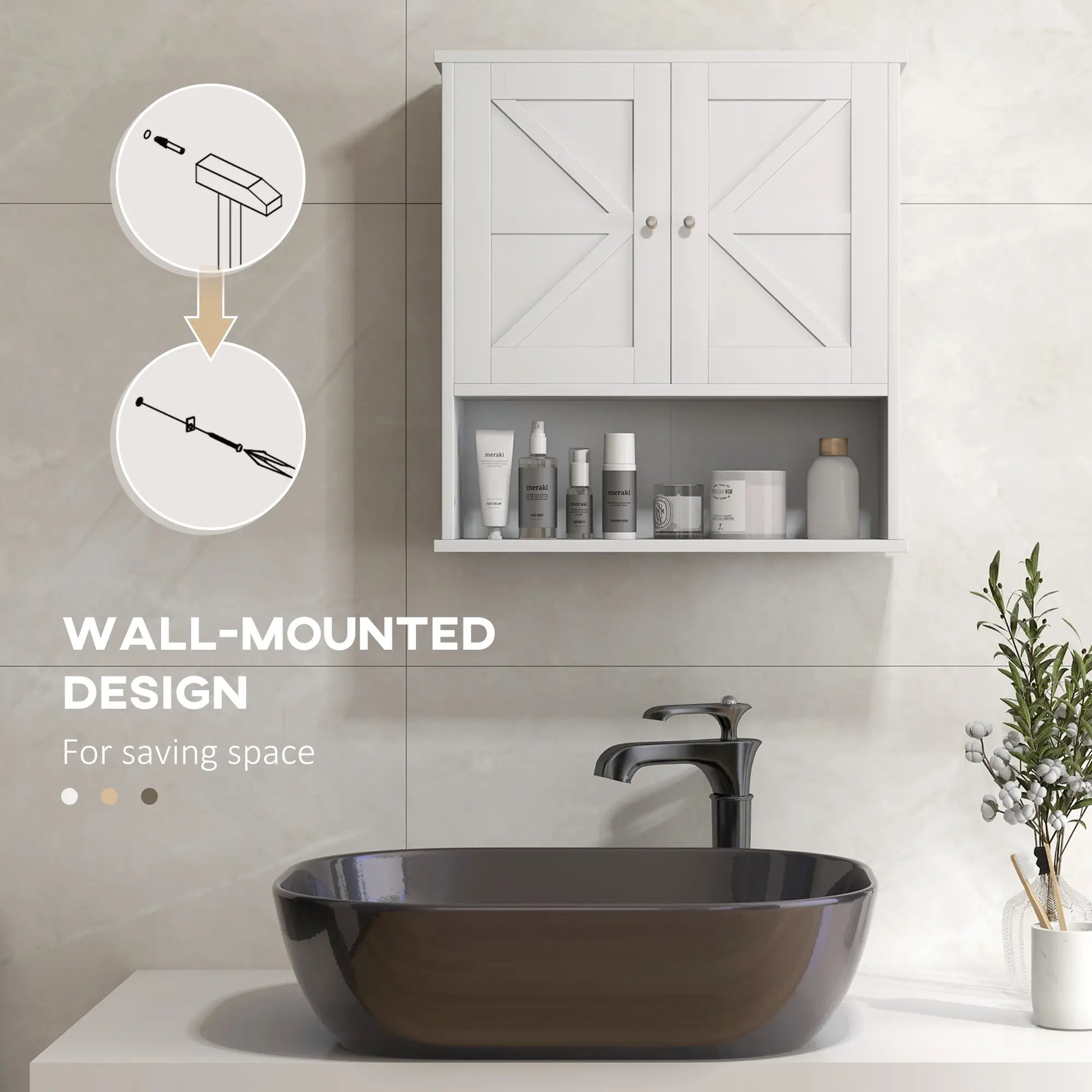 Farmhouse Bathroom Medicine Cabinet, Barn Doors, Adjustable Shelf, White Bathroom Cabinets at Gallery Canada