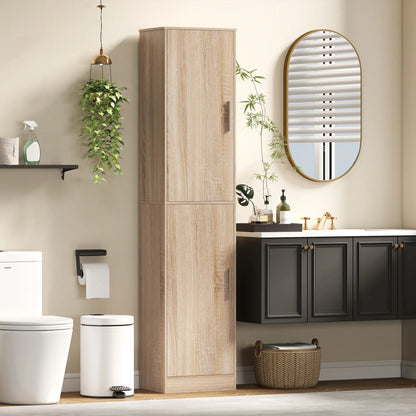 Tall Bathroom Cabinet, Slim 6-Tier Bathroom Floor Cabinet with 2 Doors and 4 Adjustable Shelves, Natural Wood Freestanding Bathroom Cabinets at Gallery Canada