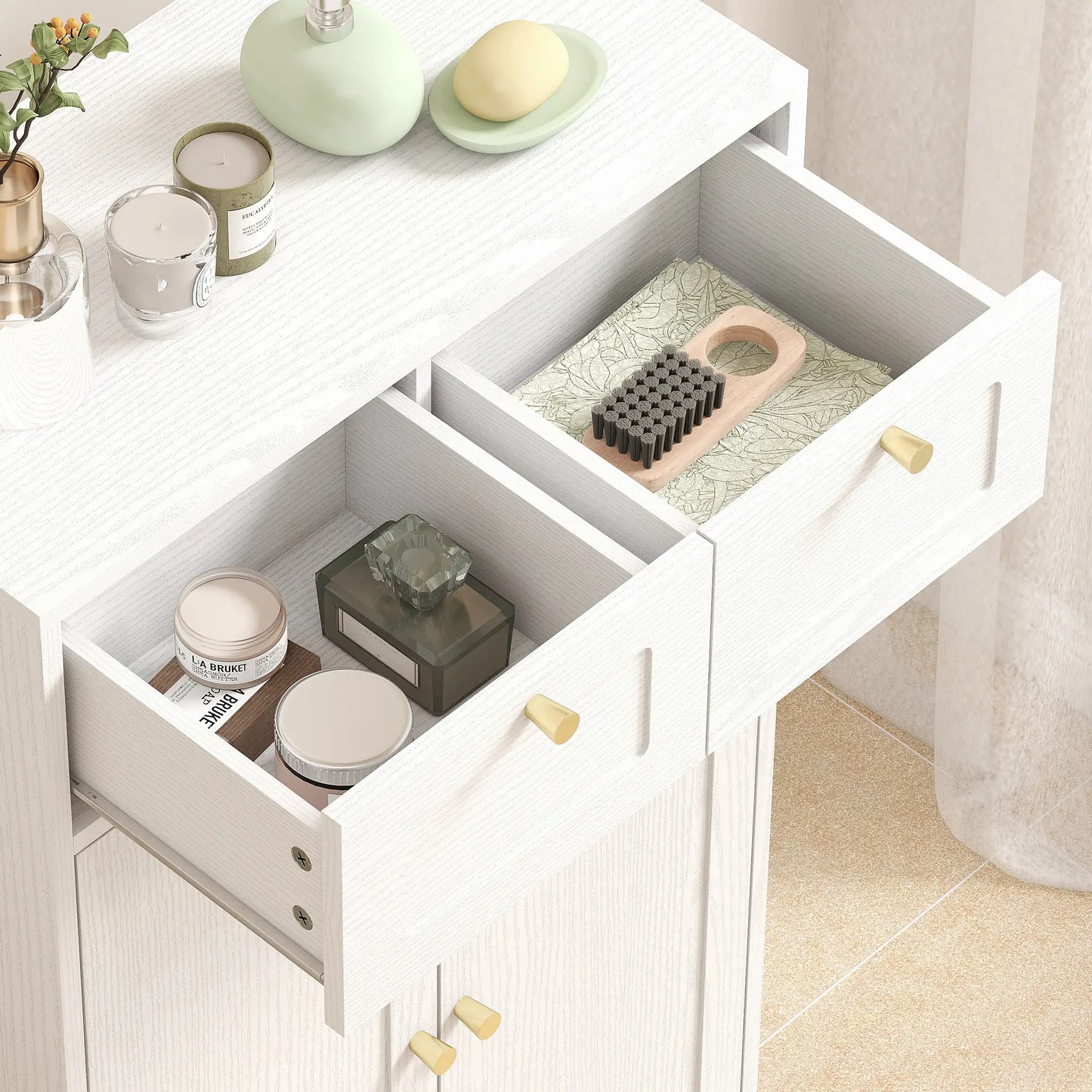 Bathroom Floor Cabinet With 2 Drawers, White