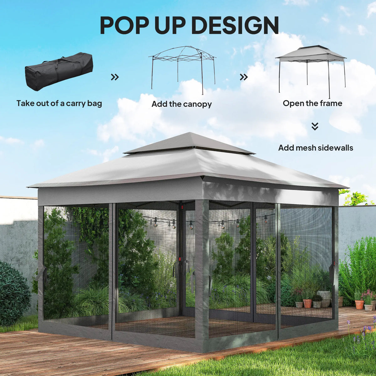 11' x 11' Pop Up Canopy, 2-Tier Soft Top Shelter Tent With Netting, Mixed Grey Pop Up Canopies at Gallery Canada