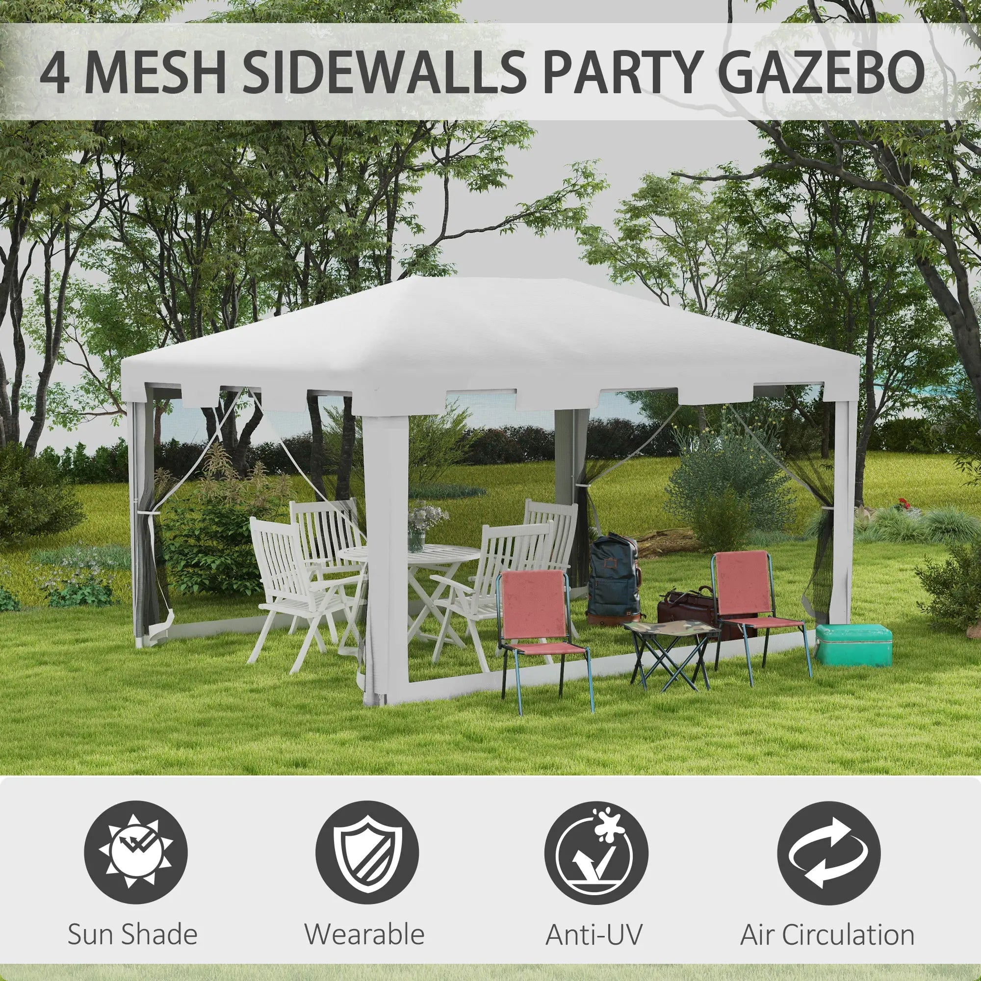 10x13ft Gazebo Tent, Outdoor Canopy, Garden Sun Shade, Mesh Sidewalls, White Canopy Tents at Gallery Canada