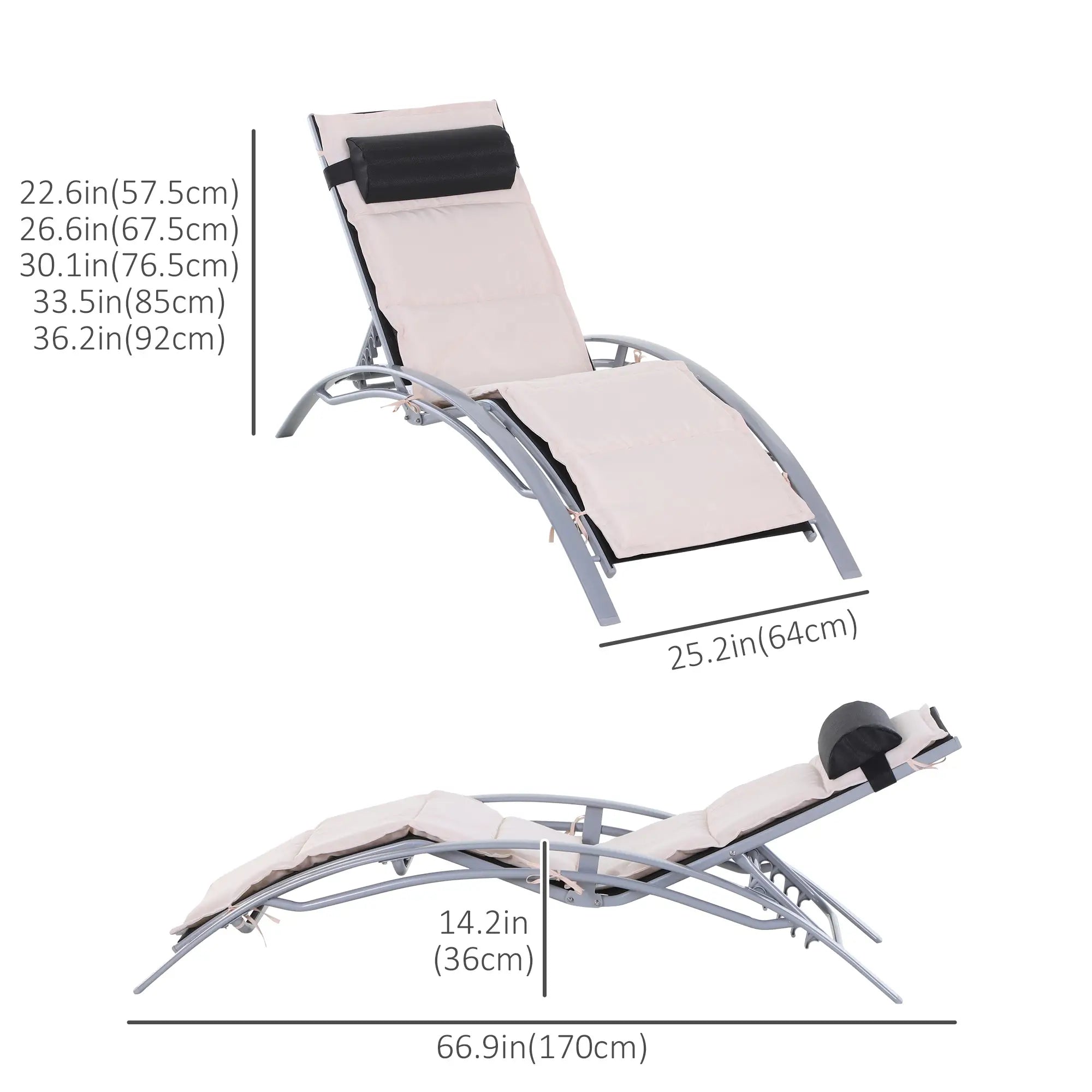 Aluminum Patio Tanning Chair, Soft Padded Seat, Adjustable Backrest, Beige Lounger Chairs at Gallery Canada