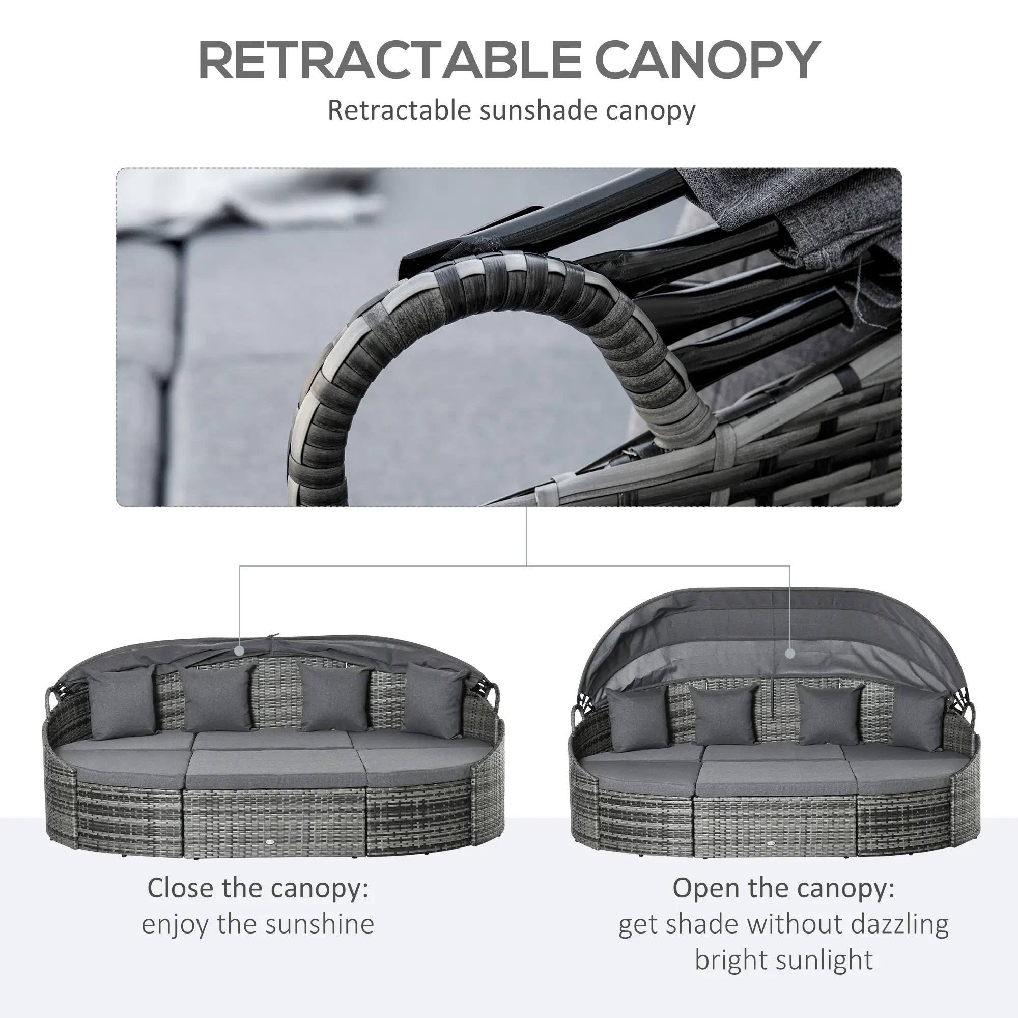 4-Piece PE Wicker Round Daybed, Outdoor Rattan Lounge Set, Grey Daybeds at Gallery Canada