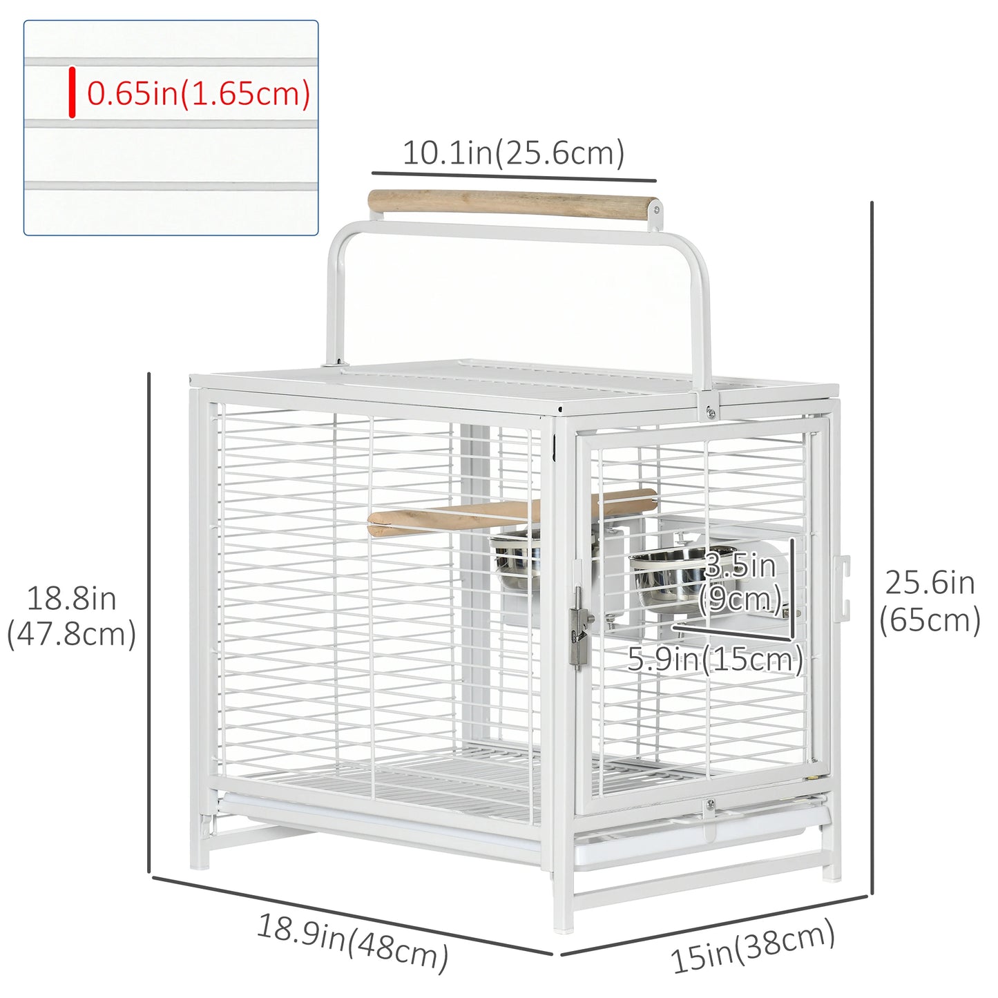 Bird Travel Carrier Cage, With Stand Perch, Stainless Steel Bowls, Pull Out Tray, White Bird Cages at Gallery Canada