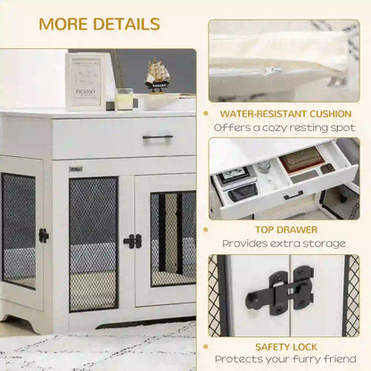 Dog Crate Furniture with Cushion, 2 Doors, Storage, White Houses, Kennels & Pens at Gallery Canada