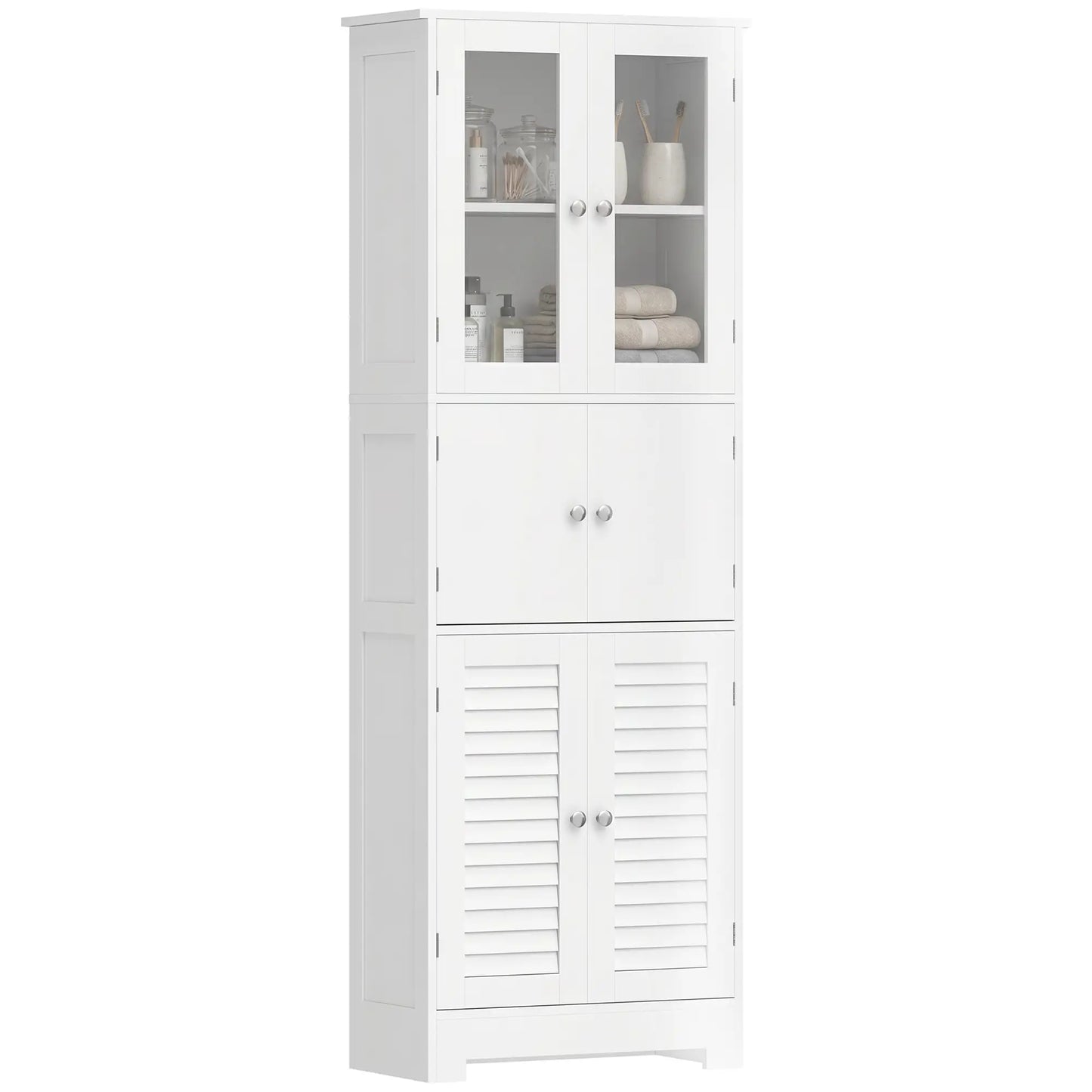 Freestanding Bathroom Cabinet, Glass Louvred Doors, Tall for Kitchen, Study Bathroom Cabinets White at Gallery Canada