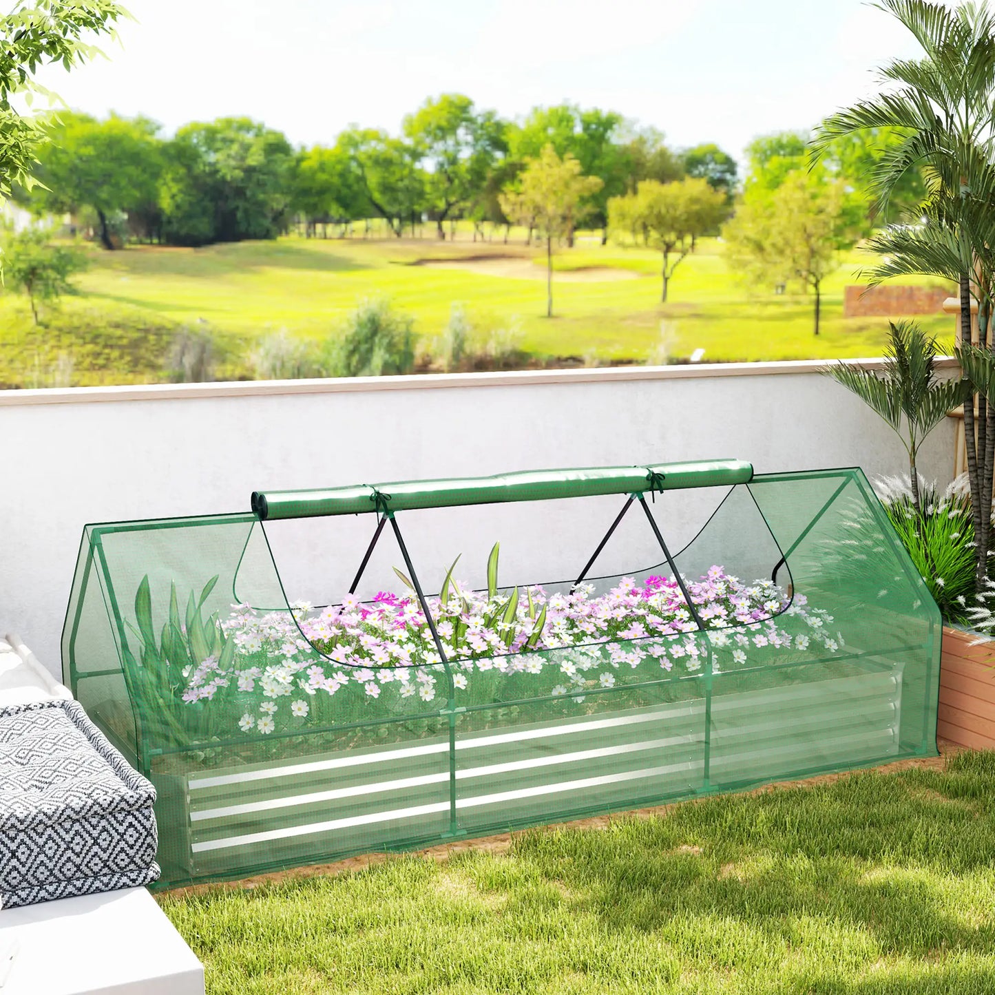 8.6 x 3 x 1ft Raised Garden Bed, Mini Greenhouse, Galvanized Cover, Green Galvanized Planter Boxes at Gallery Canada