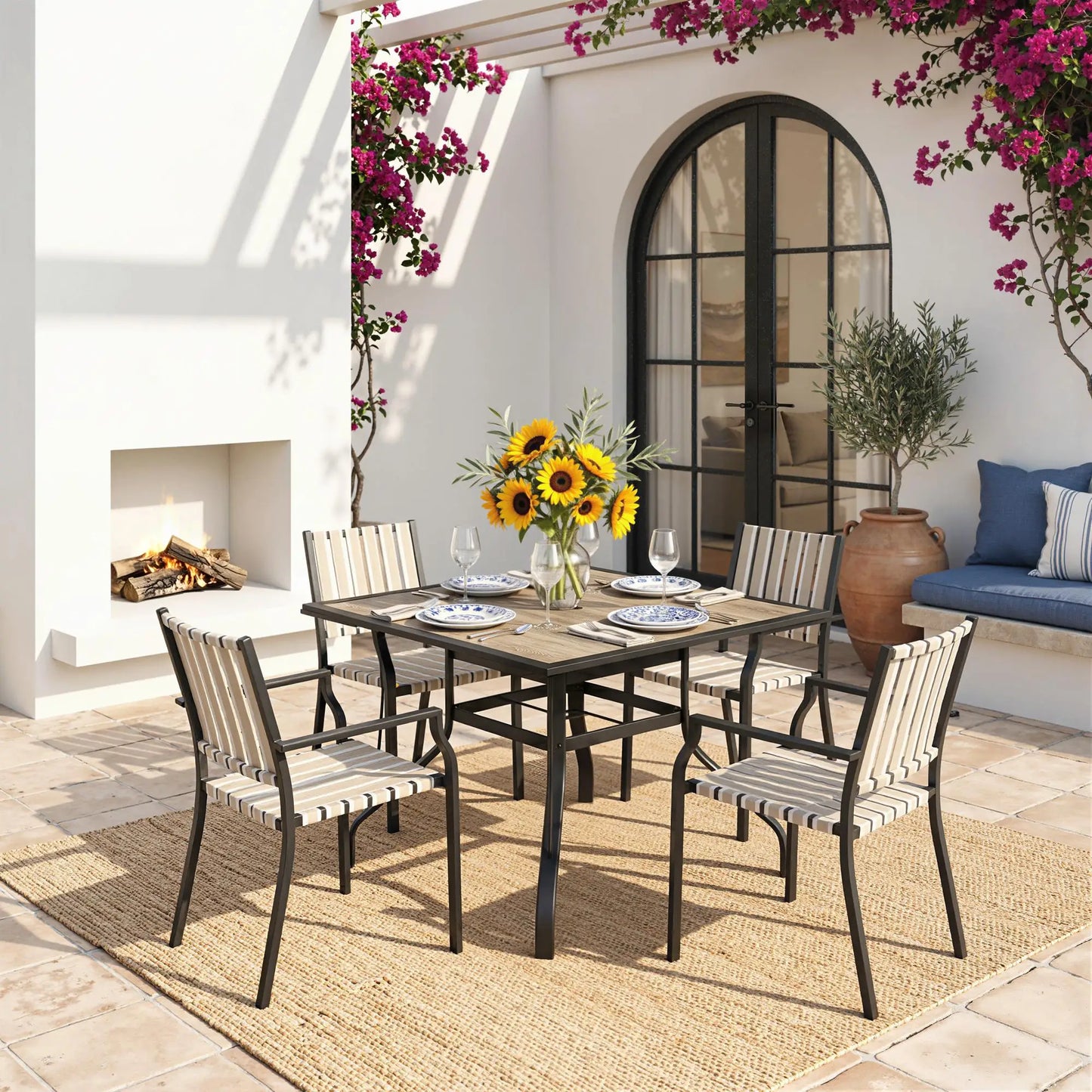36" x 36" x 28" Square Patio Dining Table, Umbrella Hole, Rustproof Steel Frame Patio Dinning Tables at Gallery Canada