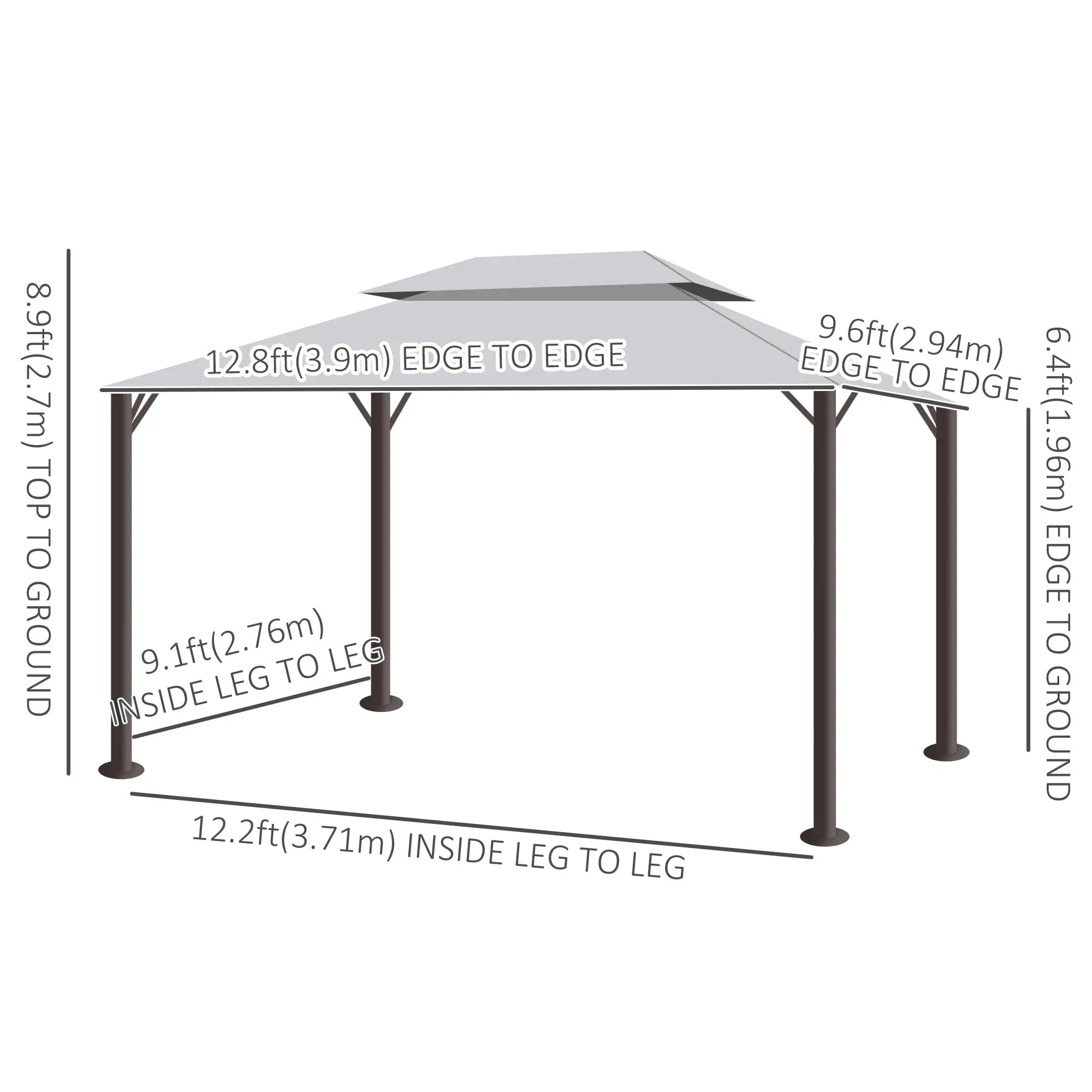13' x 10' Outdoor Gazebo, 2-Tier Polyester Roof, Vented Mesh Sidewall, Aluminum Frame, Grey Gazebos at Gallery Canada