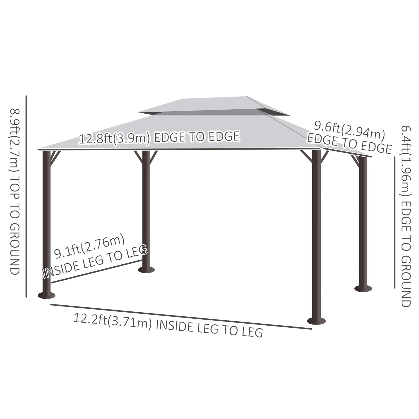 13' x 10' Outdoor Gazebo, 2-Tier Polyester Roof, Vented Mesh Sidewall, Aluminum Frame, Grey Gazebos at Gallery Canada