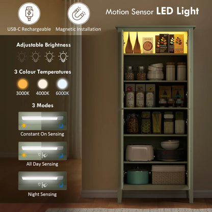 69.5" Tall Kitchen Pantry Cabinet, Motion Sensor LED Light, Green Kitchen Pantry Cabinets at Gallery Canada
