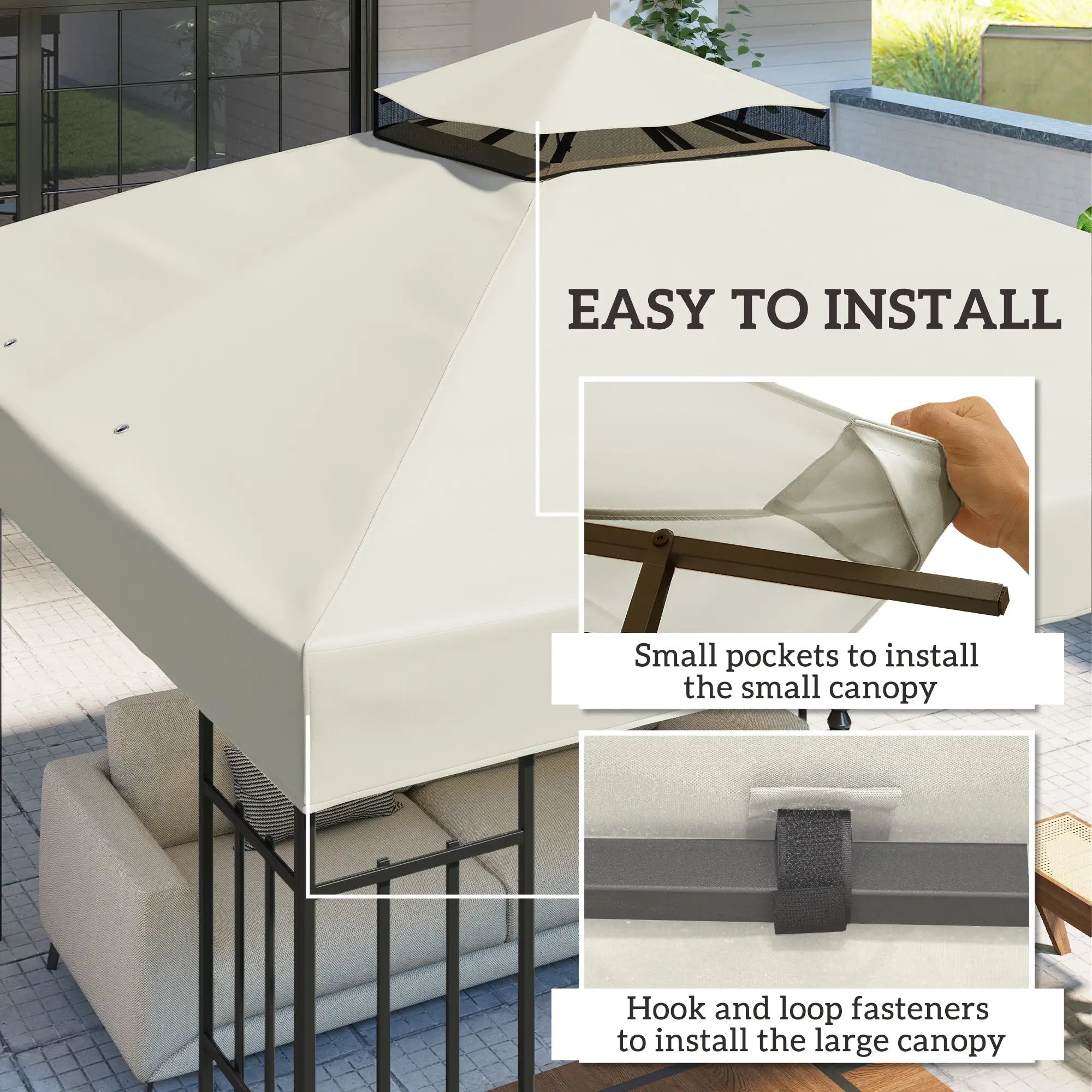 10' x 10' Gazebo Replacement Cover, UPF30+, 2-Tier Roof, Light Grey Gazebo Canopy Replacement at Gallery Canada