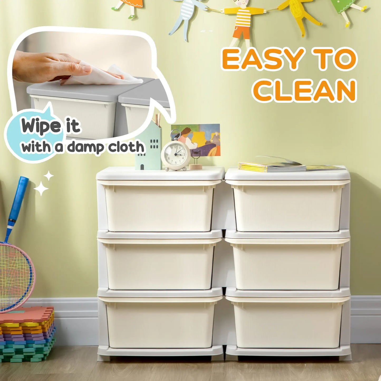 3 Tier Kids Toy Organizer, 6 Plastic Drawers, Cream White Baby & Kids Storage at Gallery Canada