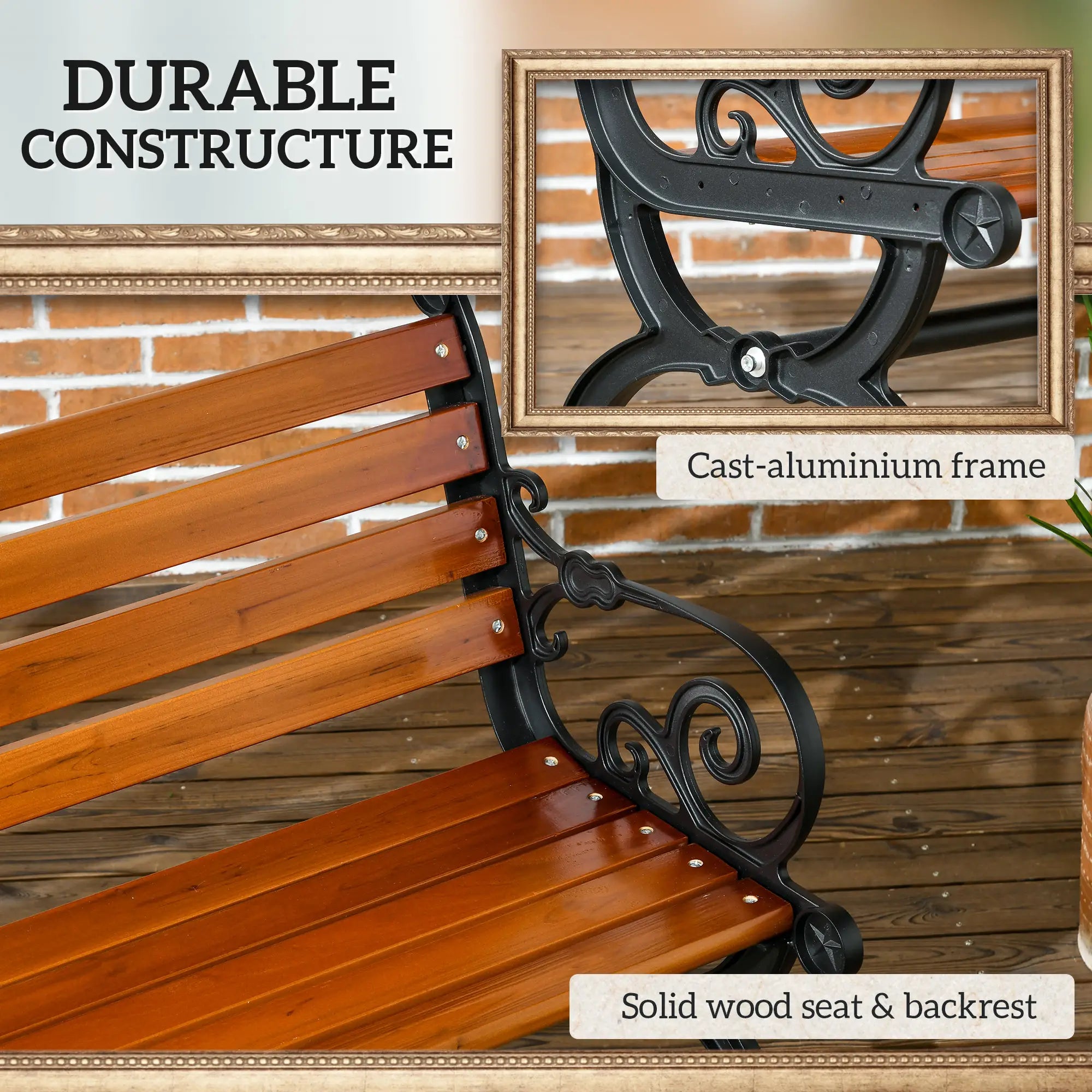 47 Inch Outdoor Garden Bench, Patio Loveseat, 528 lbs. Capacity, Teak Color Outdoor Benches at Gallery Canada