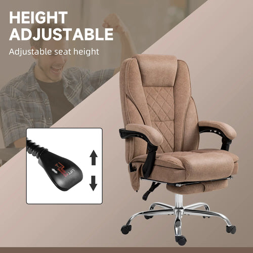 Massage Office Chair, Reclining Computer Chair, Adjustable Height, Brown