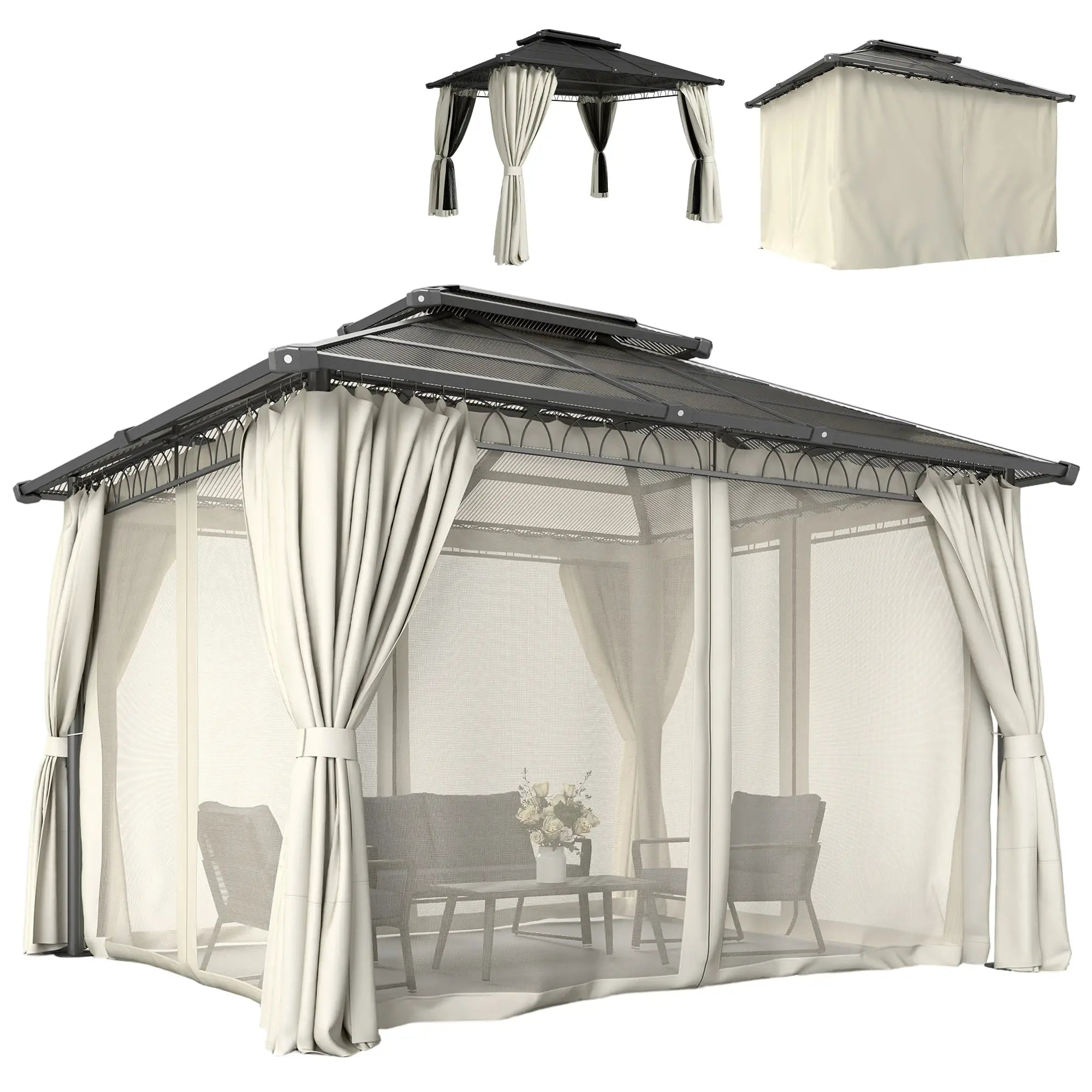 10' x 12' Outdoor Gazebo, Double Roof Hardtop With Polycarbonate Roof Gazebos at Gallery Canada