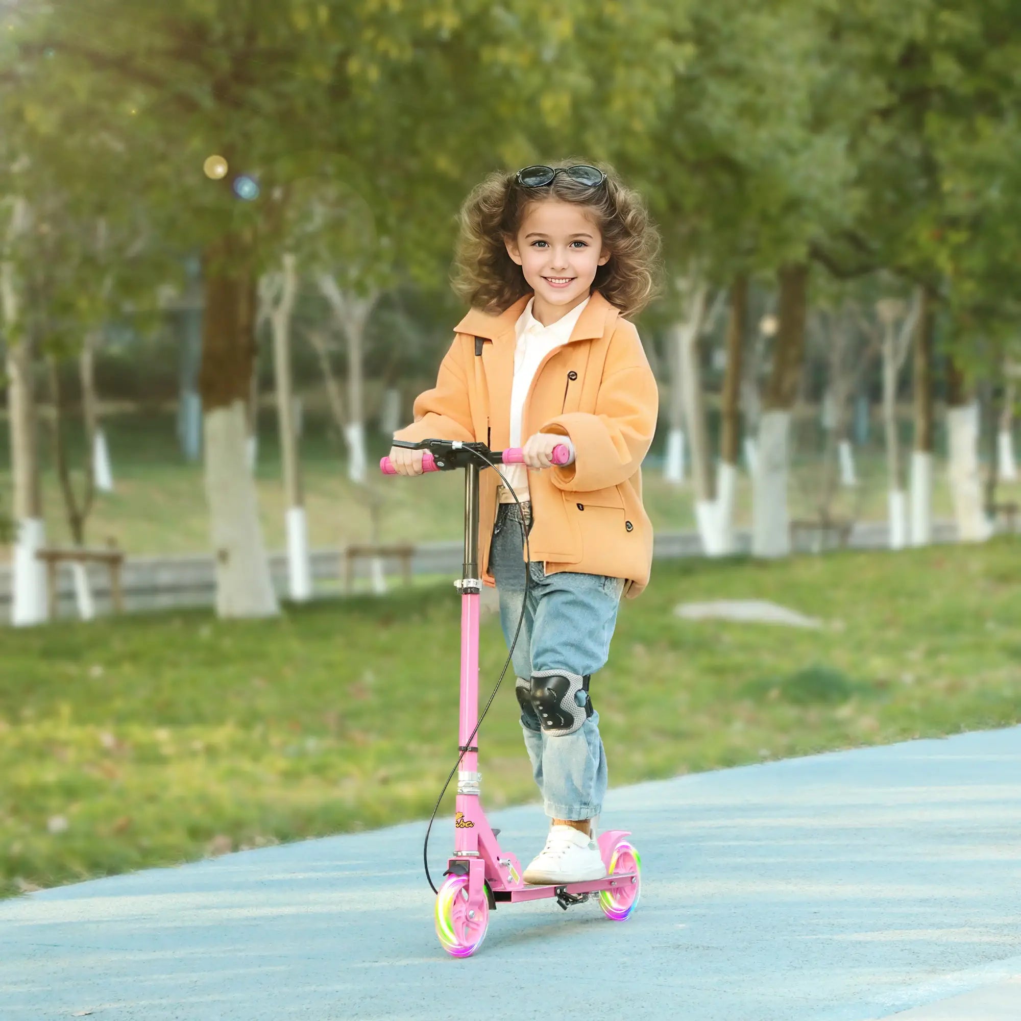 Kids Scooter, Light Up Wheels, Adjustable Handlebar, Rear Brake, Ages 3-8, Pink Scooters at Gallery Canada
