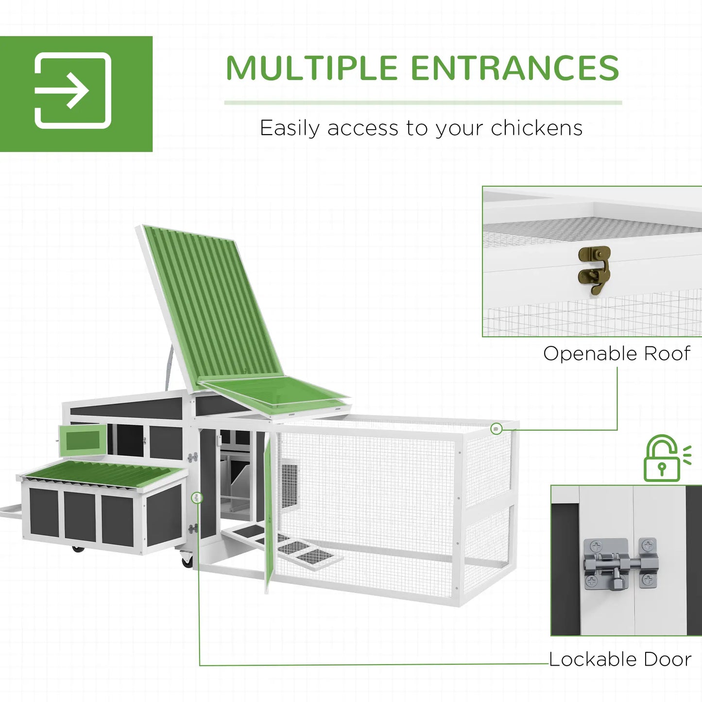 Wooden Chicken Coop, Rabbit Hutch With Large Run, Dark Grey