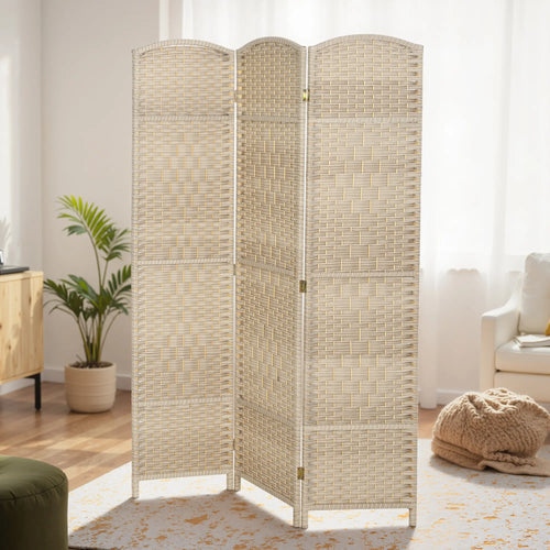 6 Ft Folding Room Divider, 3 Panel Privacy Screen, Light Oak