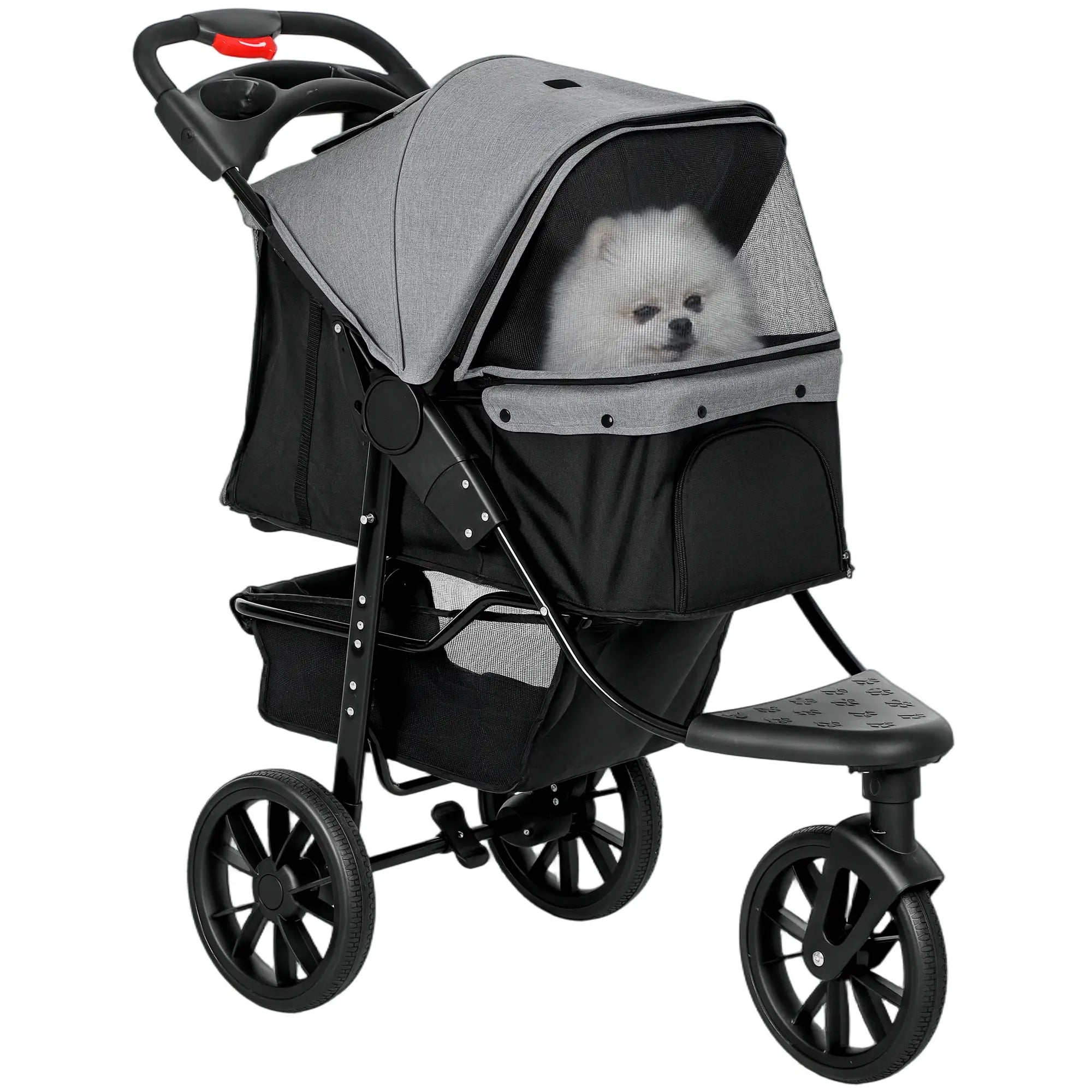 3 Wheel Folding Dog Stroller, Adjustable Canopy, Storage Brake, Mesh Window, for S&M Dogs, Grey Dog Bike Trailers & Strollers Grey, Black at Gallery Canada