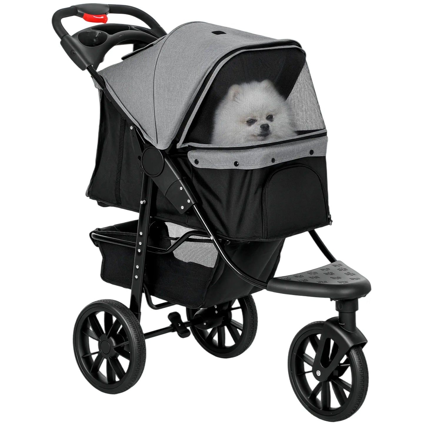 3 Wheel Folding Dog Stroller, Adjustable Canopy, Storage Brake, Mesh Window, for S&M Dogs, Grey Dog Bike Trailers & Strollers Grey, Black at Gallery Canada