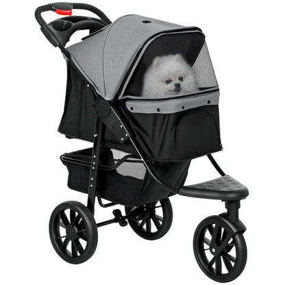 3 Wheel Folding Dog Stroller, Adjustable Canopy, Storage Brake, Mesh Window, for S&M Dogs, Grey Dog Bike Trailers & Strollers Grey, Black at Gallery Canada