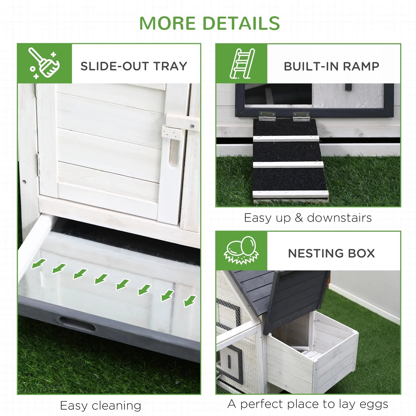 65" Wooden Chicken Coop, Rabbit Hutch with Nesting Box, Ramp Chicken Coops at Gallery Canada