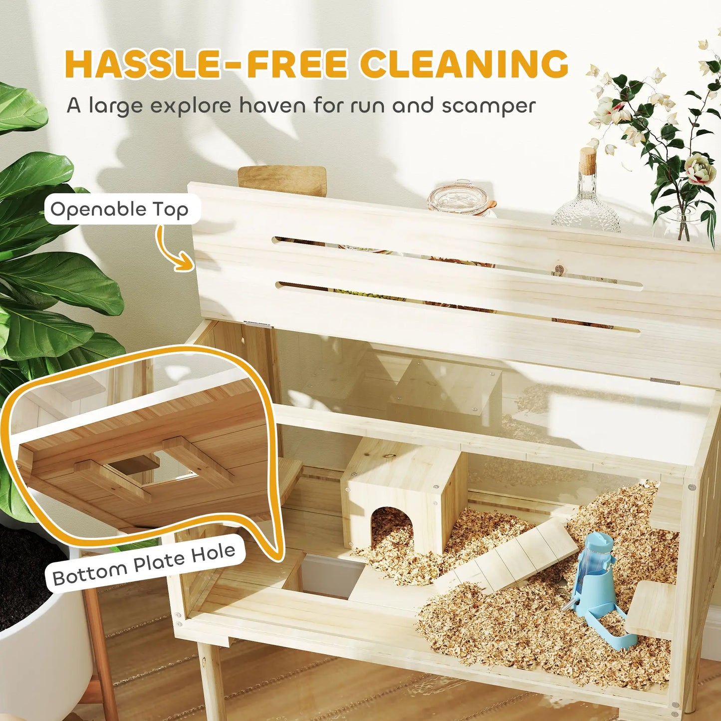 28"L Wooden Hamster Cage, Seesaw, Water Bottle, Food Dish, Hut, Transparent Panel Hamster Cages at Gallery Canada