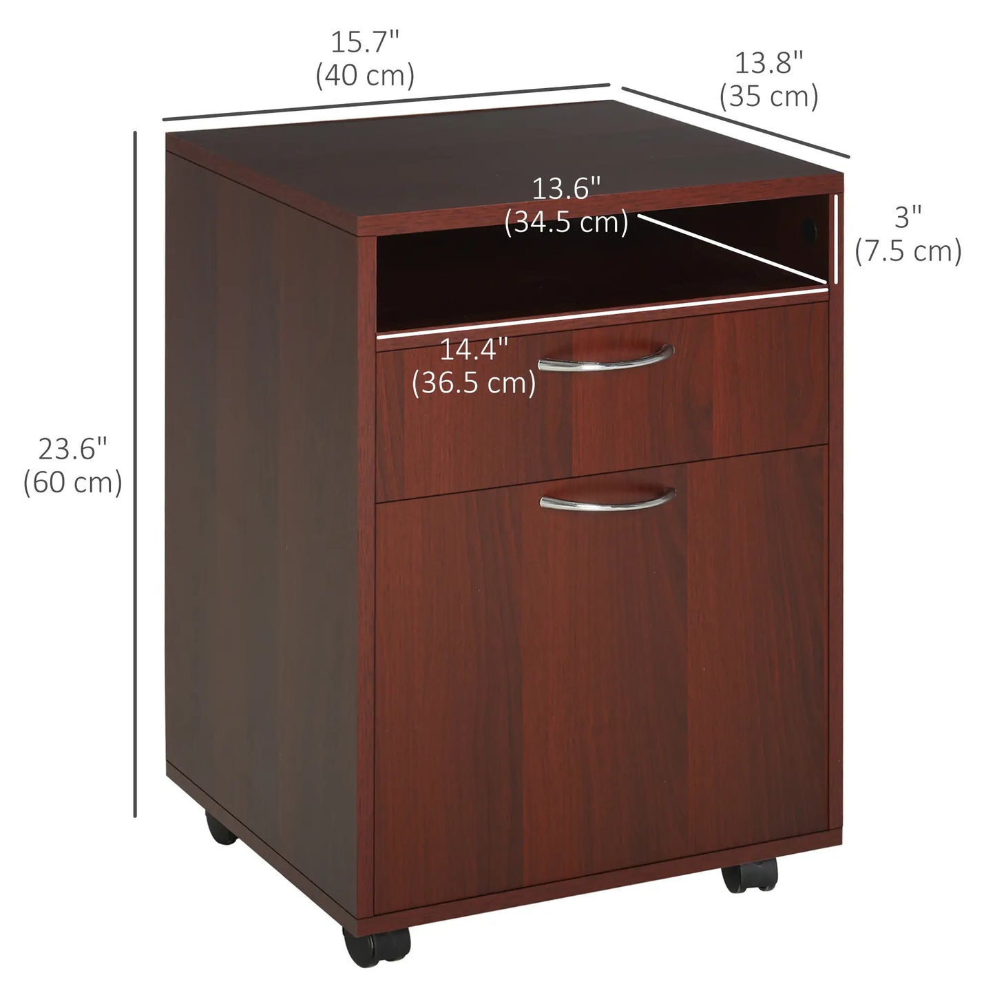 24" Small Filing Cabinet, Open Compartment, Drawer, Wheels, Espresso Office Cabinets & Cupboards at Gallery Canada