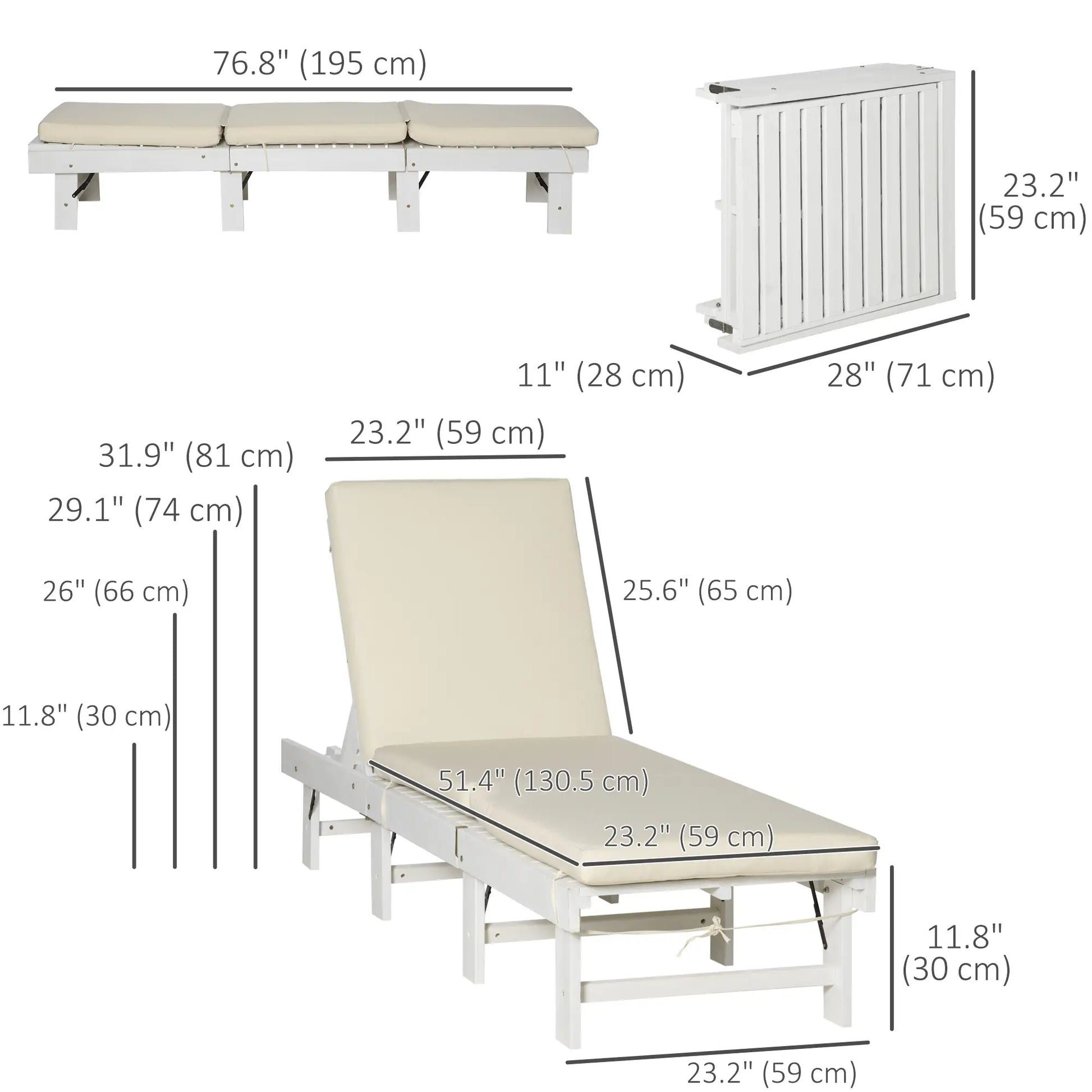Wooden Folding Chaise Lounge, Outdoor Chair, Adjustable Back, Light Grey Chaise Loungers at Gallery Canada