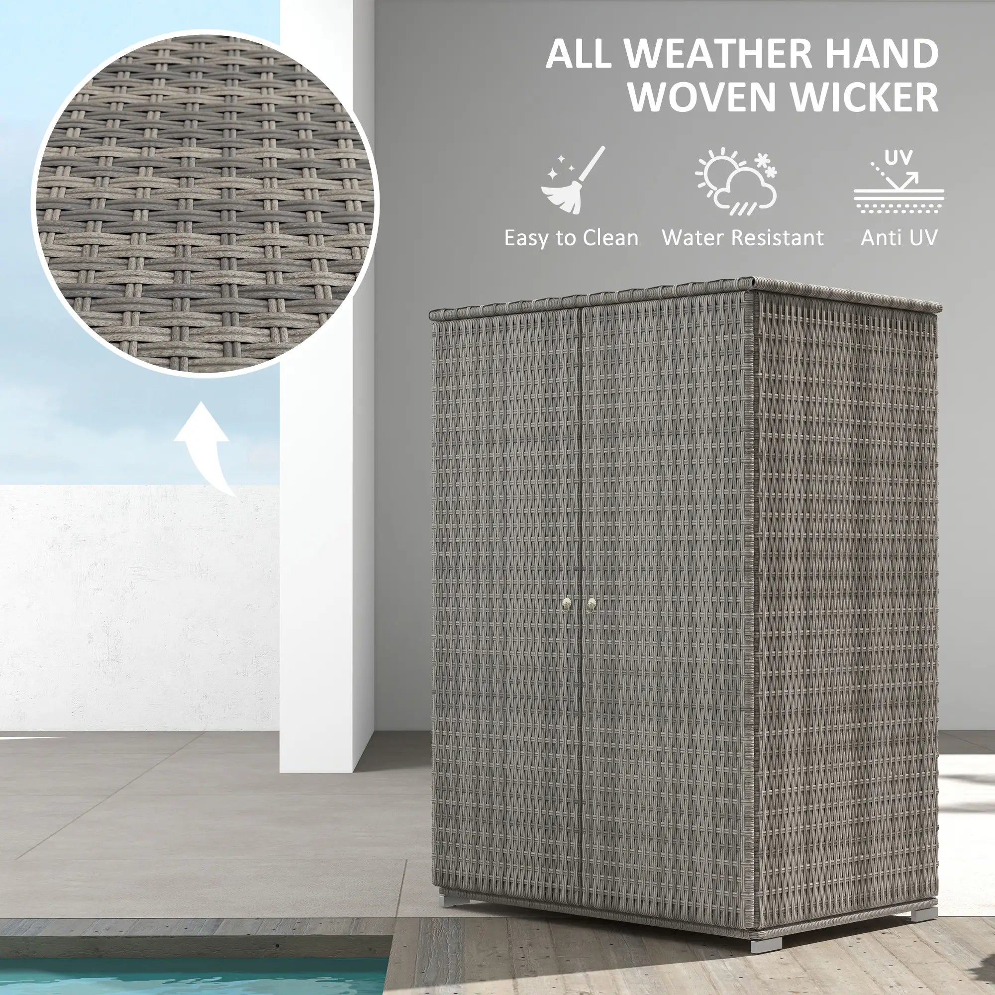 Wicker Outdoor Storage Cabinet, 2-Door Rattan, Dark Grey Patio Storage Boxes at Gallery Canada