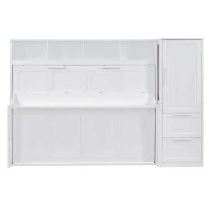 Murphy Bed with Side Flip, Closet, Drawers, 112" L x 21.5" W x 78.5" H, White Bed Frames White at Gallery Canada