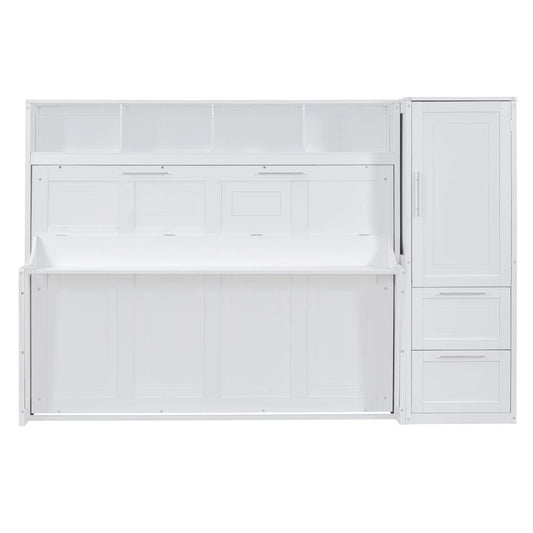 Murphy Bed with Side Flip, Closet, Drawers, 112" L x 21.5" W x 78.5" H, White Bed Frames White at Gallery Canada