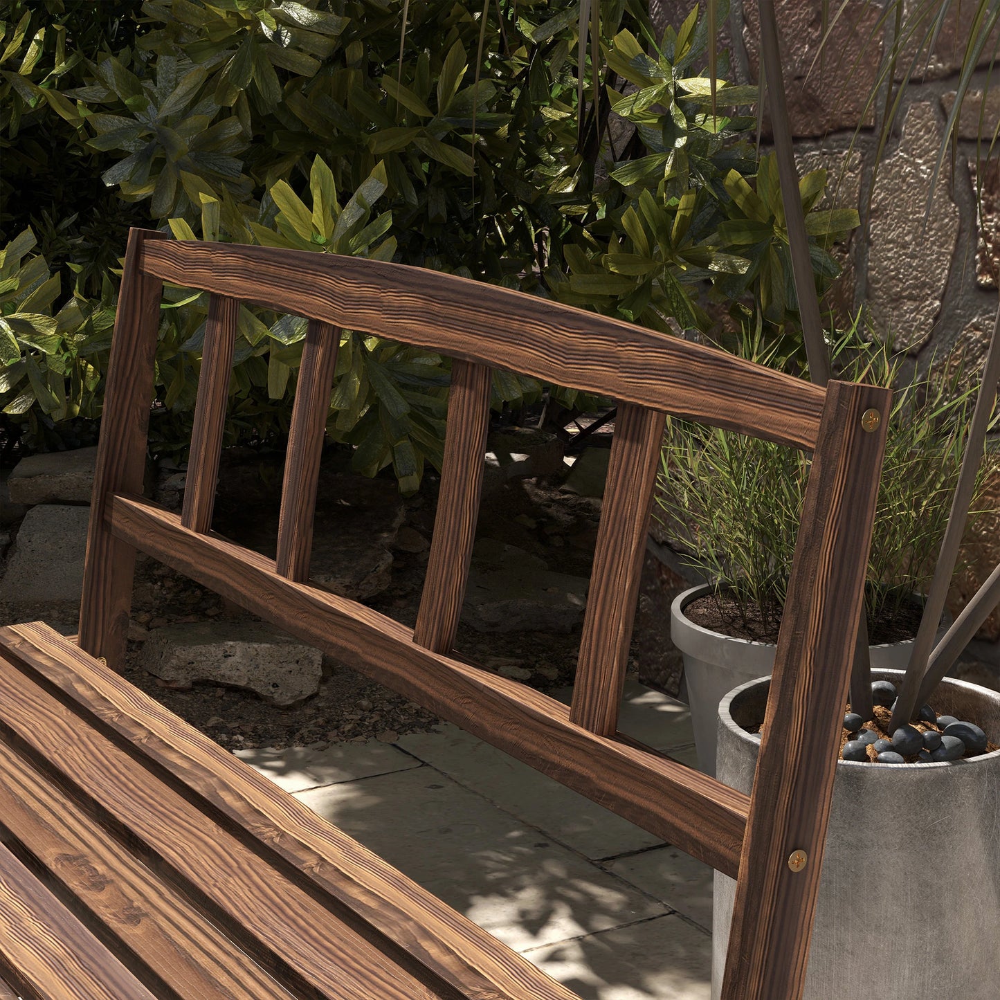 Wooden Patio Table and Chairs, 3-Piece, Carriage Wheels, Carbonized Bistro Sets at Gallery Canada