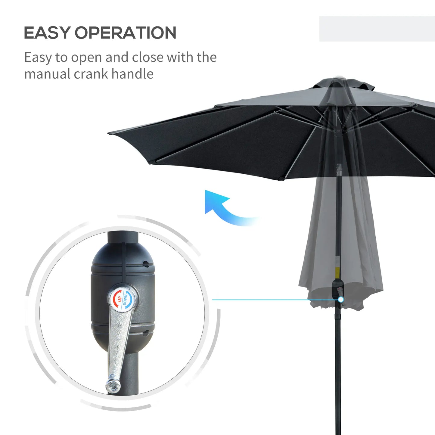 10' x 8' Round Market Umbrella, Crank Handle, Tilt, Black Sun Umbrellas at Gallery Canada