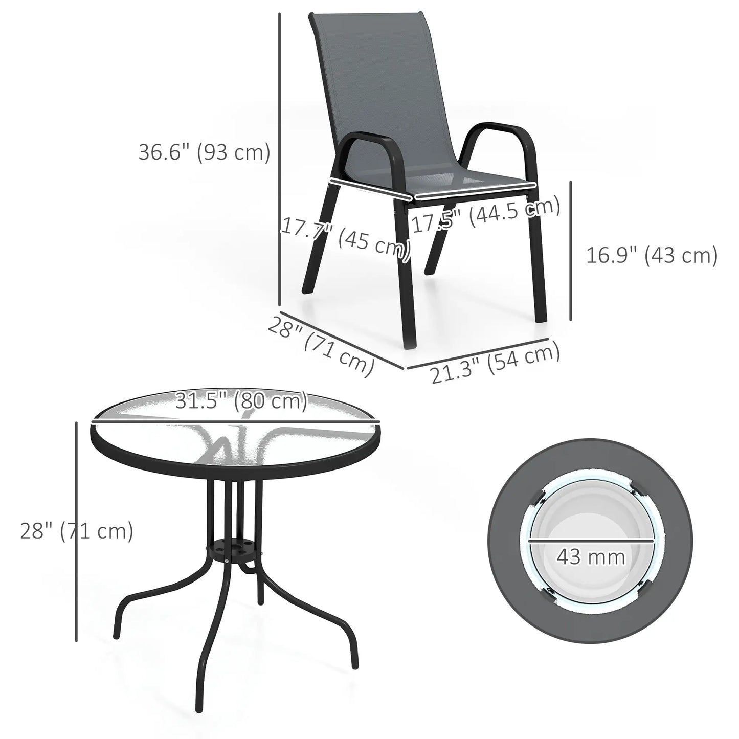 Five-Piece Steel Patio Set, Glass-Top Table, Dark Grey Outdoor Dining Sets at Gallery Canada