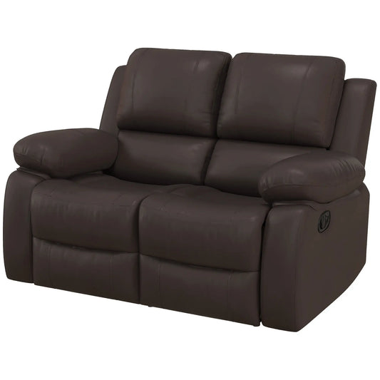 PU Leather Manual Recliner Sofa, Double Loveseat with Footrest, Brown 2-Seater Sofas Brown at Gallery Canada