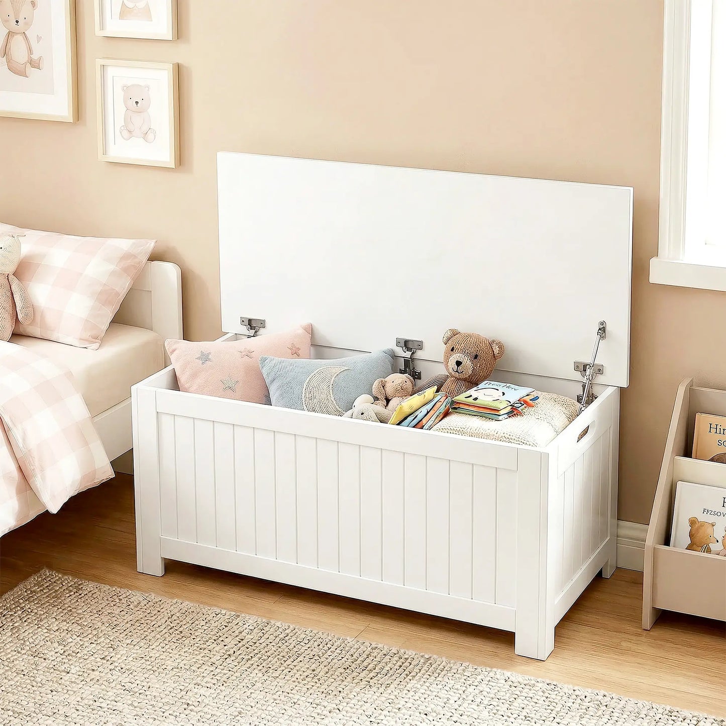 Large Storage Box Storage Trunk Cabinet Container with Lid and 2 Safety Hinges, White Storage Cabinets at Gallery Canada