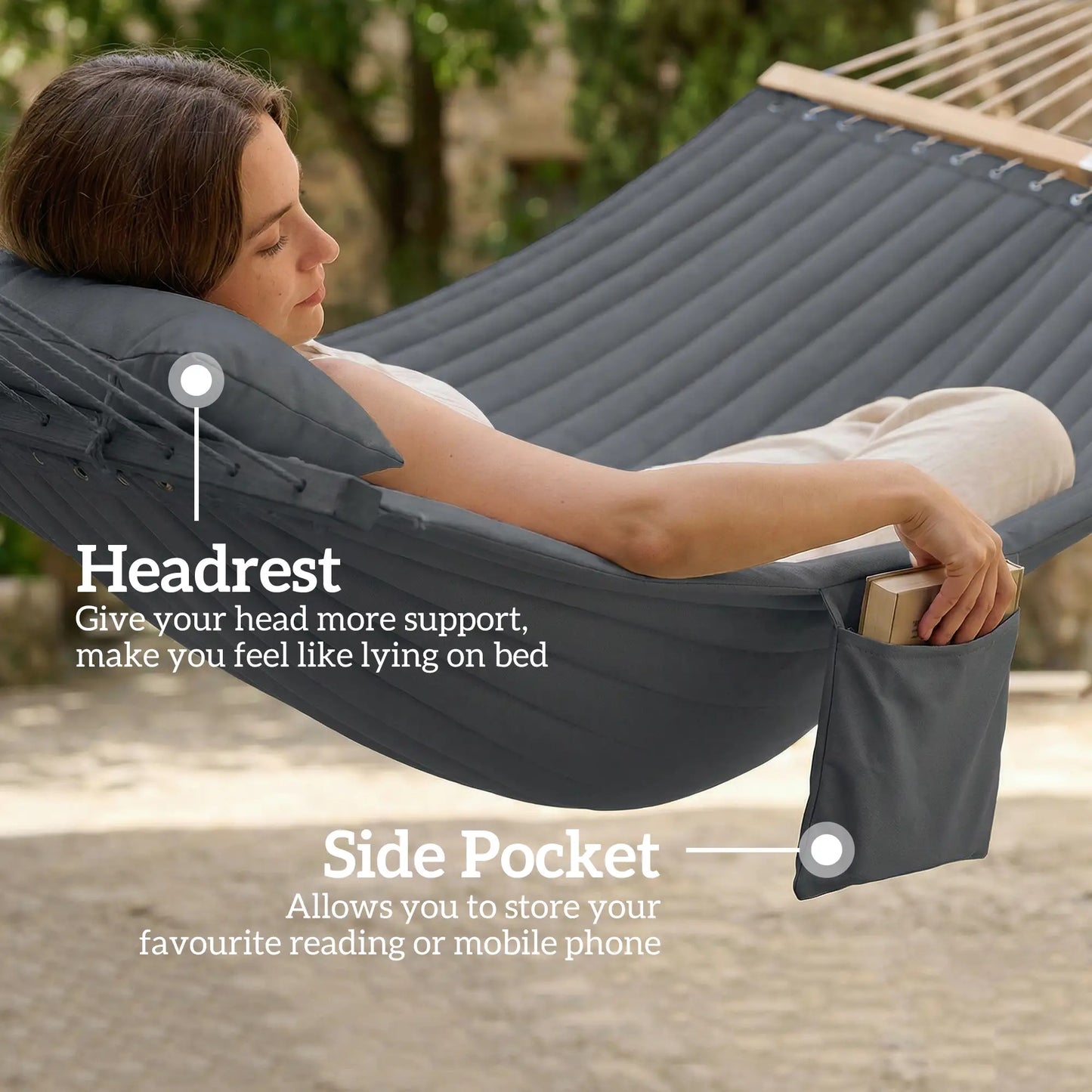 Padded Camping Hammock With Pillow, Spreader Bars, 200 x 140 cm, Grey Camping Hammocks at Gallery Canada