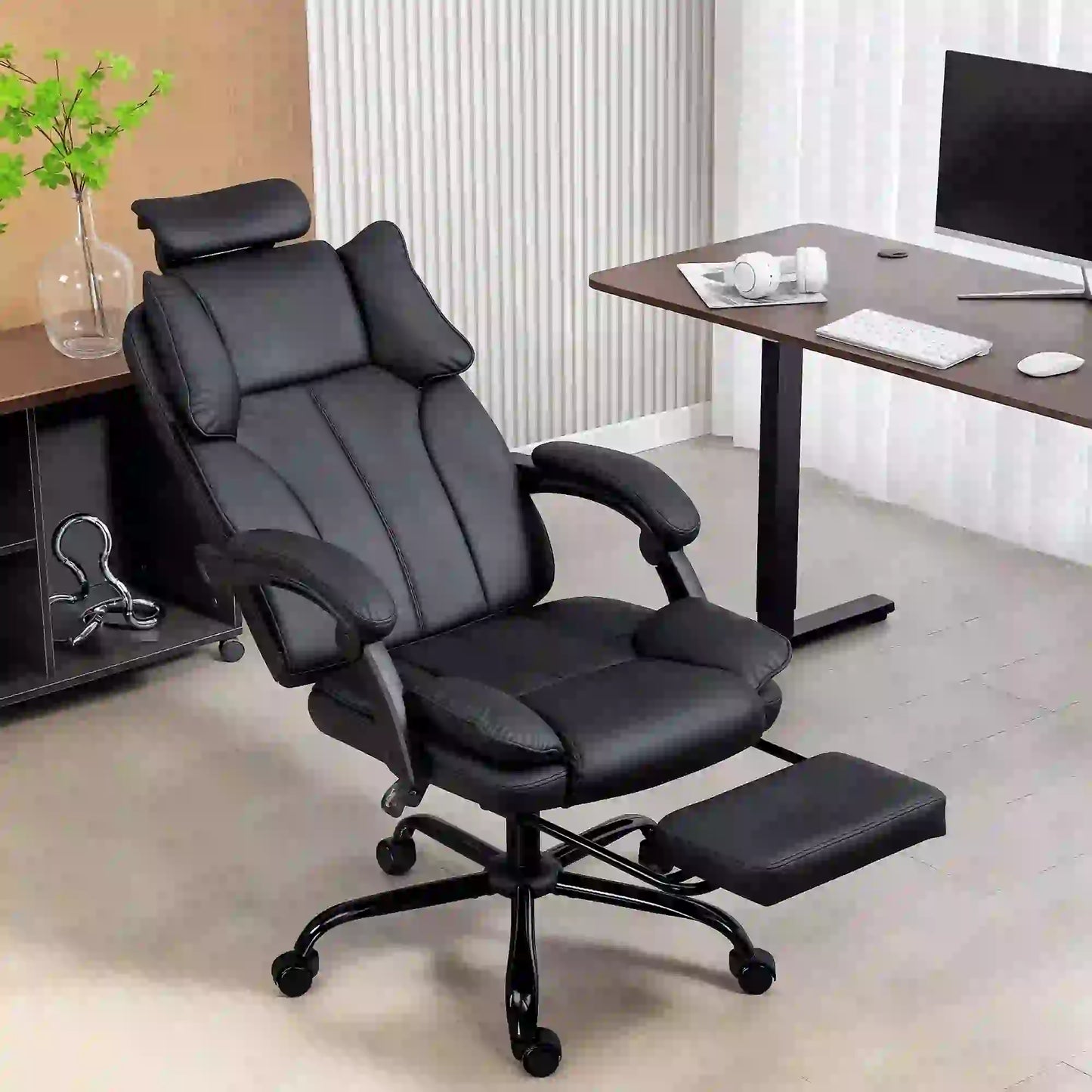 Reclining Office Chair, Executive Desk Chair, Headrest, Footrest, Black Executive & Manager Chairs at Gallery Canada