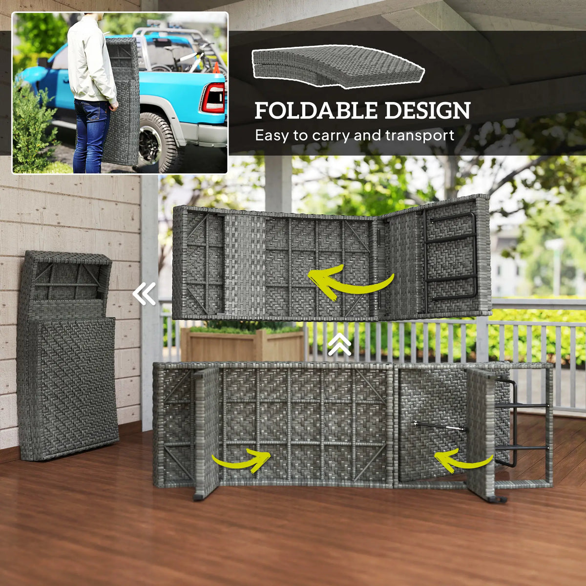 Folding Wicker Outdoor Chaise Lounge, 4-Level Adjustable Backrest, Grey Wicker Chaise Loungers at Gallery Canada
