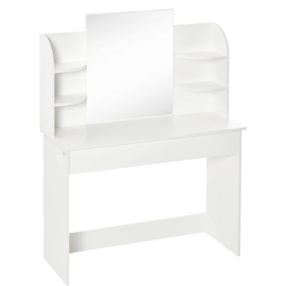 Wood Dressing Table With Makeup Mirror, Big Drawers, Open Shelf, White Dressing & Vanity Tables at Gallery Canada